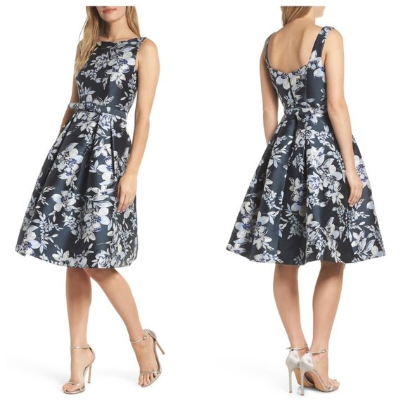 Eliza J Dresses & Skirts - Eliza J Metallic Floral Fit & Flare Dress 14 NWT